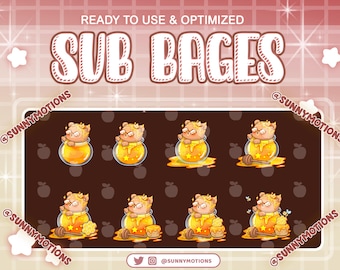 8 Happy Honey Bear Twitch Tier Sub Badges Set, Kawaii Teddy Bear, Honey Bee Keeper Sub, Channel Point Streamers Kick Discord Roles, Youtube