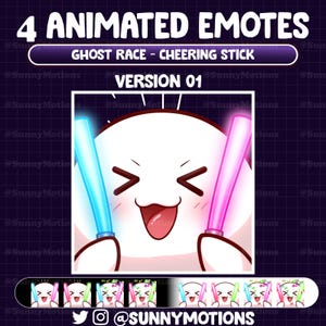 Animated Twitch Emotes: Cute Ghost Rave With Light Stick, Confetti Falling, Kawaii Chibi Boo Boo Ghost, Halloween Night Emoji Stream Discord