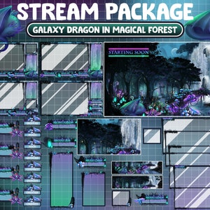 FULL ANIMATED Twitch Stream Package / Galaxy Blue Dragon Sleep In Glowing Spirit Forest / Magical Moon Light / Mushroom / Waterfall / Bridge