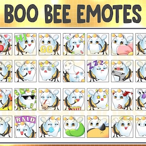 Cute Kawaii Honey Boo Bee Twitch Discord Emotes / Animal Emoji / Subscriber / Loyalty Sub Bit Badges / Halloween Ghost Bee/ Yellow Insects