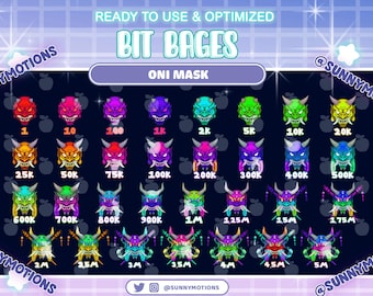 31 Oni Mask Twitch Number Bit Badges, Kawaii Japanese Samurai, Oni Demon Subscriber Badges Streamer, Hannya Mask, Ogree Evil Points Overlay
