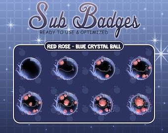 8 badges secondaires Twitch boule de cristal rose bleu roi, fleur mignonne, superposition de flux Rosie rouge, badges secondaires fidélité pour mixeur Twitch Discord