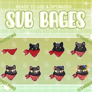 8x Kawaii Bandana Black Cat Twitch Sub Bit Badges / Rich Cowboy Kitty / Cute Durag Badges For Streamer / Golden Glasses Meow Twitch Overlay