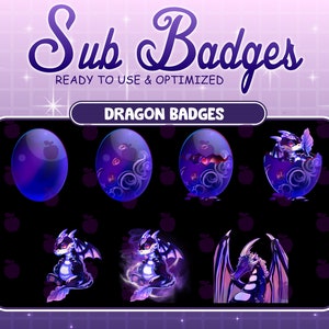 Purple Blue Dragon Twitch Loyalty Sub Bit Badges / Kawai Animal Emoji / Cool Subscriber/ Emotes Discord Mixer / Badges Shield For Streamer