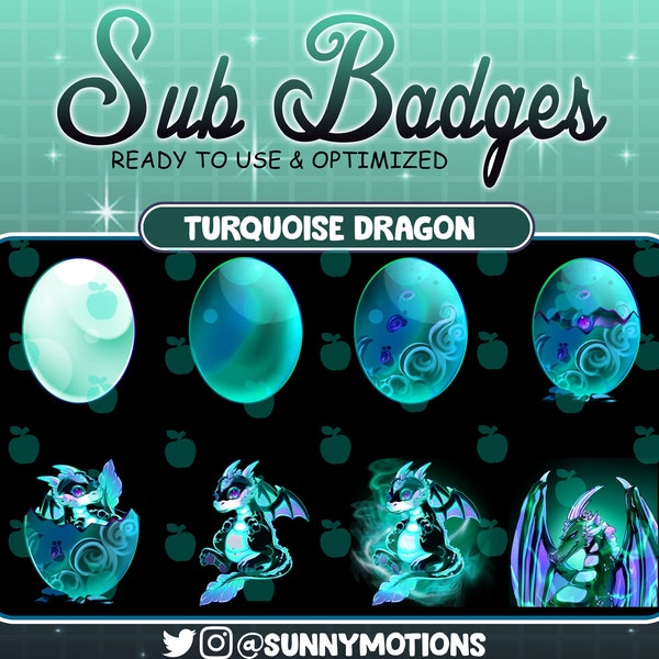 8x Turquoise Dragon Twitch Loyalty Sub Bit Badges / Kawai Animal Emoji / Cool Subscriber / Emotes Discord Mixer / Badges Shield For Streamer