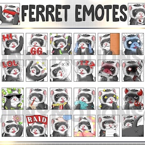 36 Cute Kawaii Ferret Twitch Discord Emotes / Animal Emoji / Subscriber Loyalty Sub Bit Badges / Channel Points / Skunk, Polecat Bundle
