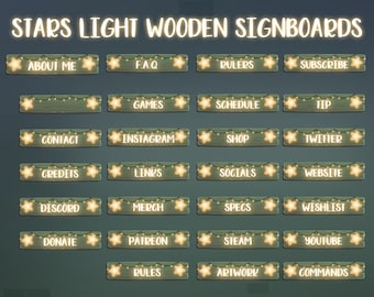 27x Twitch Stars Lights Wooden Signboards Panels / Badges / Kawaii / Streamer / Tree / Gamer / Stream Labs Widgets