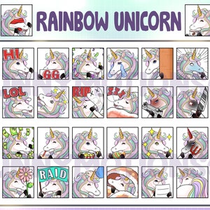 Cute Kawaii Rainbow Unicorn Twitch Discord Emotes / Animal Emoji / Subscriber / Loyalty Sub Bit Badges / Channel Point / Angle Horse Bundle