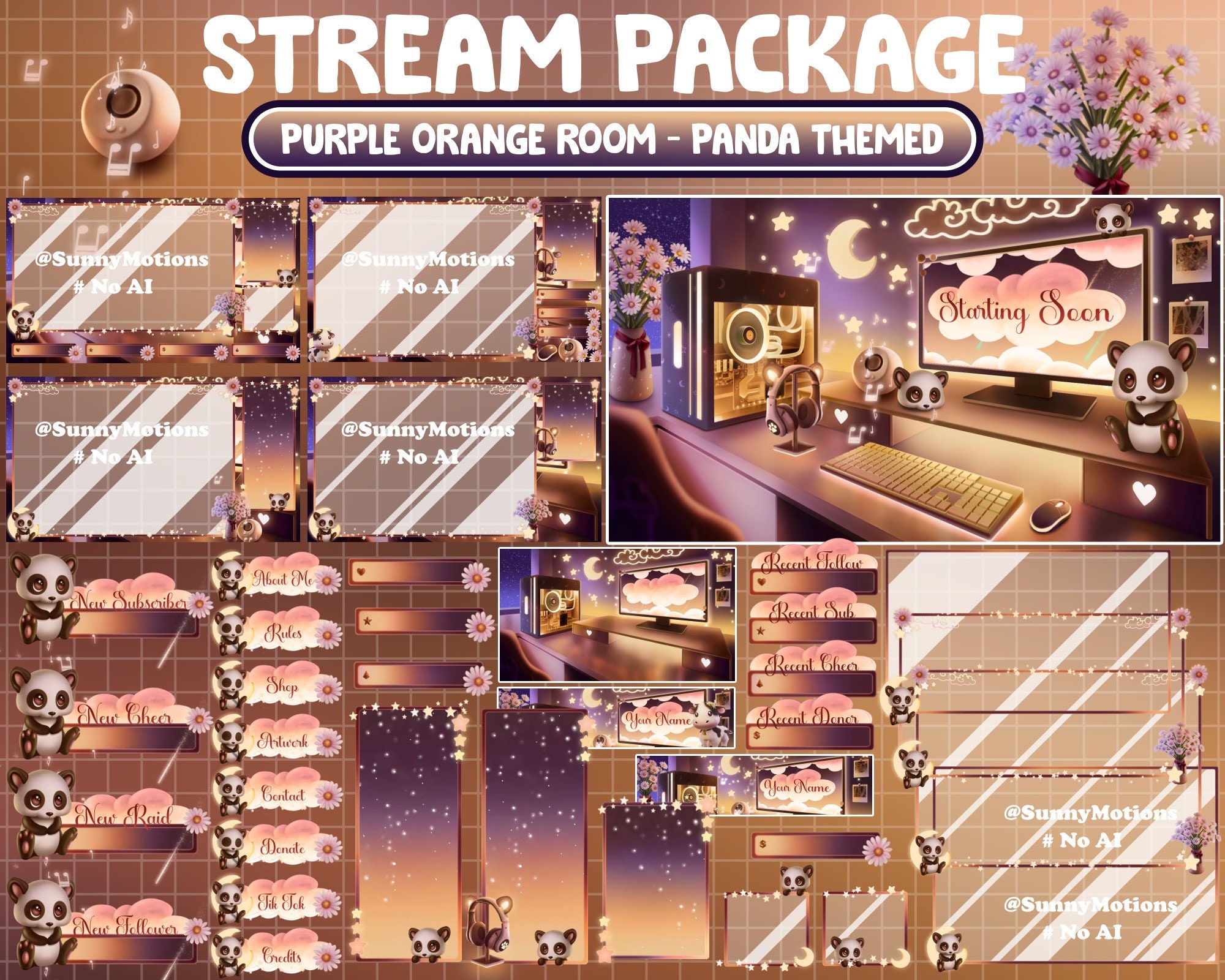 ANIMATED Twitch Overlay Stream Package: Lo-fi Vibe Aesthetic 