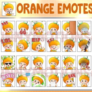 35 süße Chibi Kawaii Orange Twitch Discord Mixer Youtube Emotes / Emoji / Abonnenten Badges / Gelbe Früchte Loyalität Sub Bit Badges Streamer