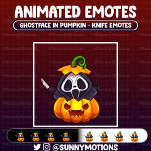 Animerade Twitch-emotes: Läskigt spökansikte i pumpa, kawaii spökansikte-överlägg Dead Killer Halloween Liemannen-emoji Stream Discord Mixer bild 2