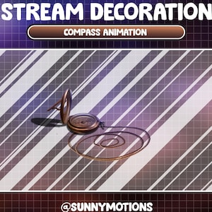 May include: A gold compass with a chain on a white and gray striped background. The text "COMPASS ANIMATION" is on a brown bar above the compass. The text "@SUNNYMOTIONS" is at the bottom of the image.