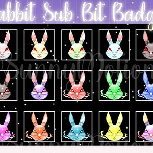 15 Rabbit Twitch Loyalty Sub Bit Badges / Kawai Animal Emoji / Cool Sub Badges / Subscriber Badges For Streamers / Angry Neon Bunny Emotes