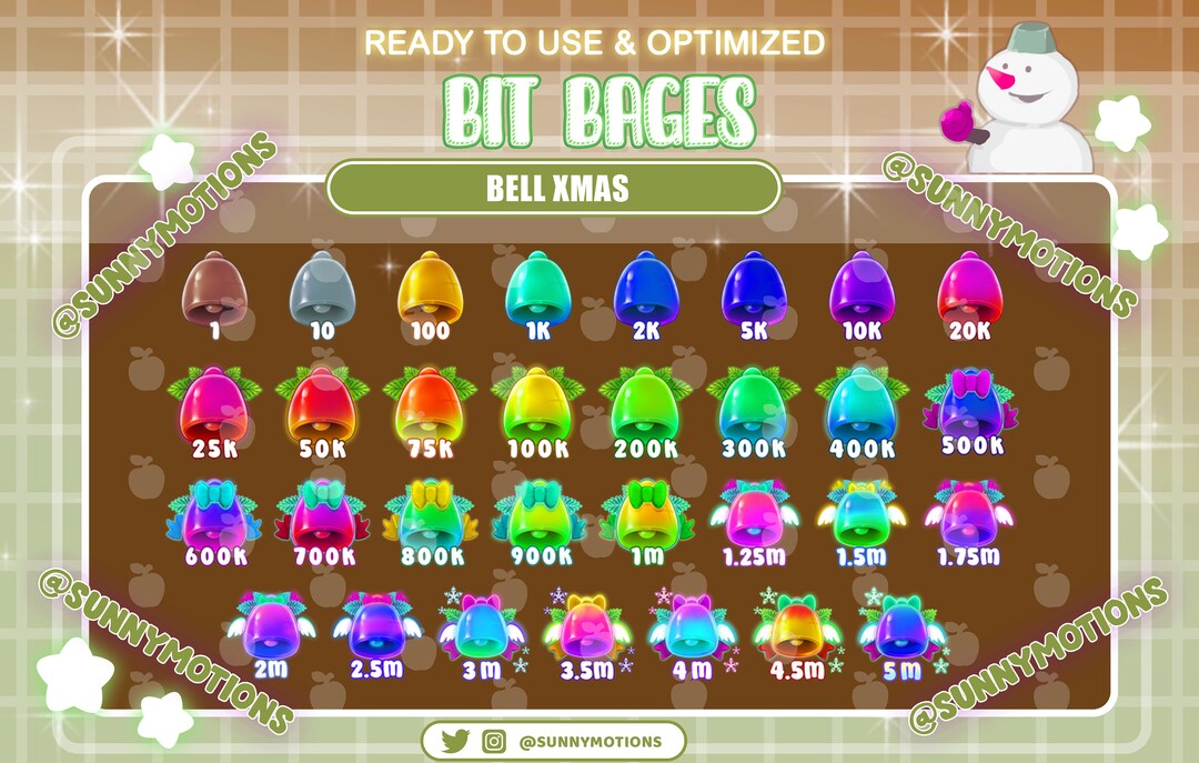 31x Colorful Neon Christmas Bell Coin Number Twitch Bit Badges, Rainbow ...