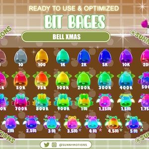 May include: A set of 20 colorful Christmas bell bit badges, ranging from 1 to 5 million, with a snowman graphic and the text "Bit Bages Bell Xmas".