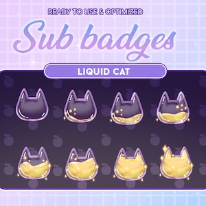 Insignias de subtítulos de Twitch con botella de gato líquido amarillo / Botella de estrella mágica kawaii / Insignias lindas para streamers / Oreja de gatito mágico / Superposición de Twitch de maullidos