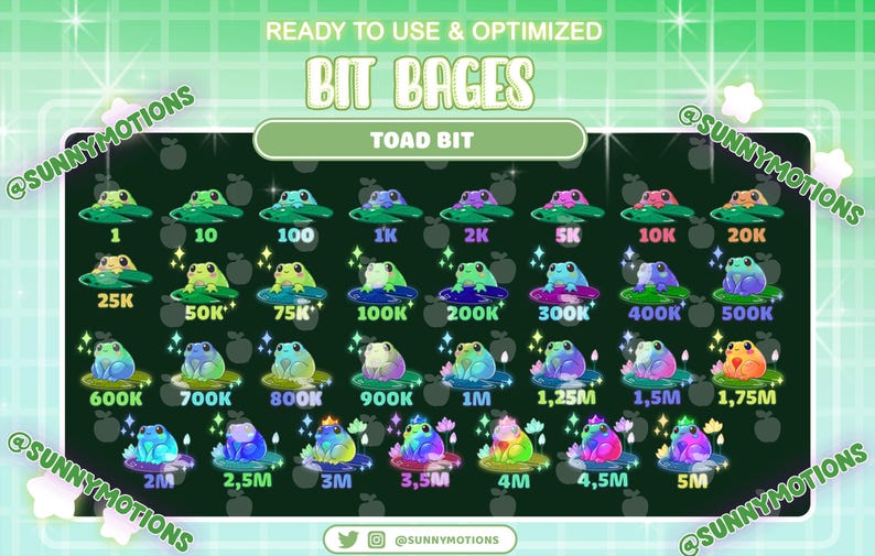 31 Colorful Neon Toad Number Complete Twitch Tier Bit Badges Set ...