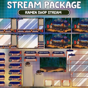 Paquete ANIMADO COMPLETO de Twitch Stream / Mystic Ramen Shop Escena de Japón / Bosque Mágico / Ramen Tokyo Twitch Overlay / Panda / Oscuro / Cena