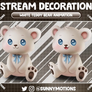 2 Animated Stream Decoration: Cute White Teddy Bear Animation, White Snowy Bear Add-on, Winter Animal Twitch Overlay, Icy Bear Alerts, Scene