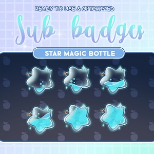 Light Blue Star Magic Star Bottle / Twitch sub / Bit Badges / Kawaii / Cute sub badges / Badges For Streamers / Streamer / Magic Star