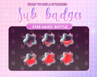 レッドスターマジックスターボトル / Twitch サブ / ビットバッジ / かわいい / キュートなサブバッジ / ストリーマー用バッジ / ストリーマー / マジックスター