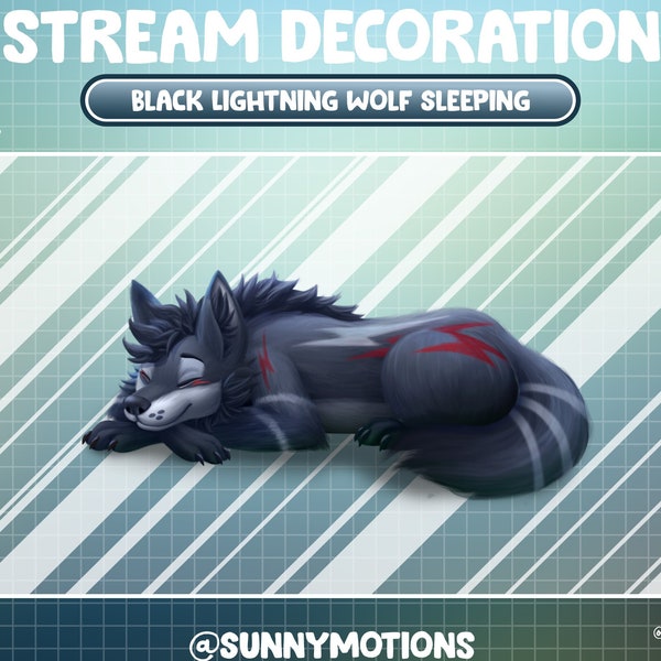 Animated Stream Decoration Animal Soft Plushy Toy: Black Lightning Black Wolf Sleeping / Red Thunder / Dark Night Wolf Kawaii Twitch Overlay