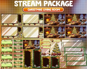 FULL ANIMATED Twitch Stream Overlay Package / Christmas Night At The Town / Aesthetic Xmas Living Room / Cozy Noel House / New Year Holiday