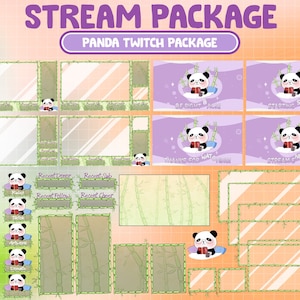 FULL ANIMATED Twitch Stream Package Cute Panda In Magical Lake / Bamboo Forest Twitch Overlay / Aesthetic Kawaii Animal Theme / Pastel