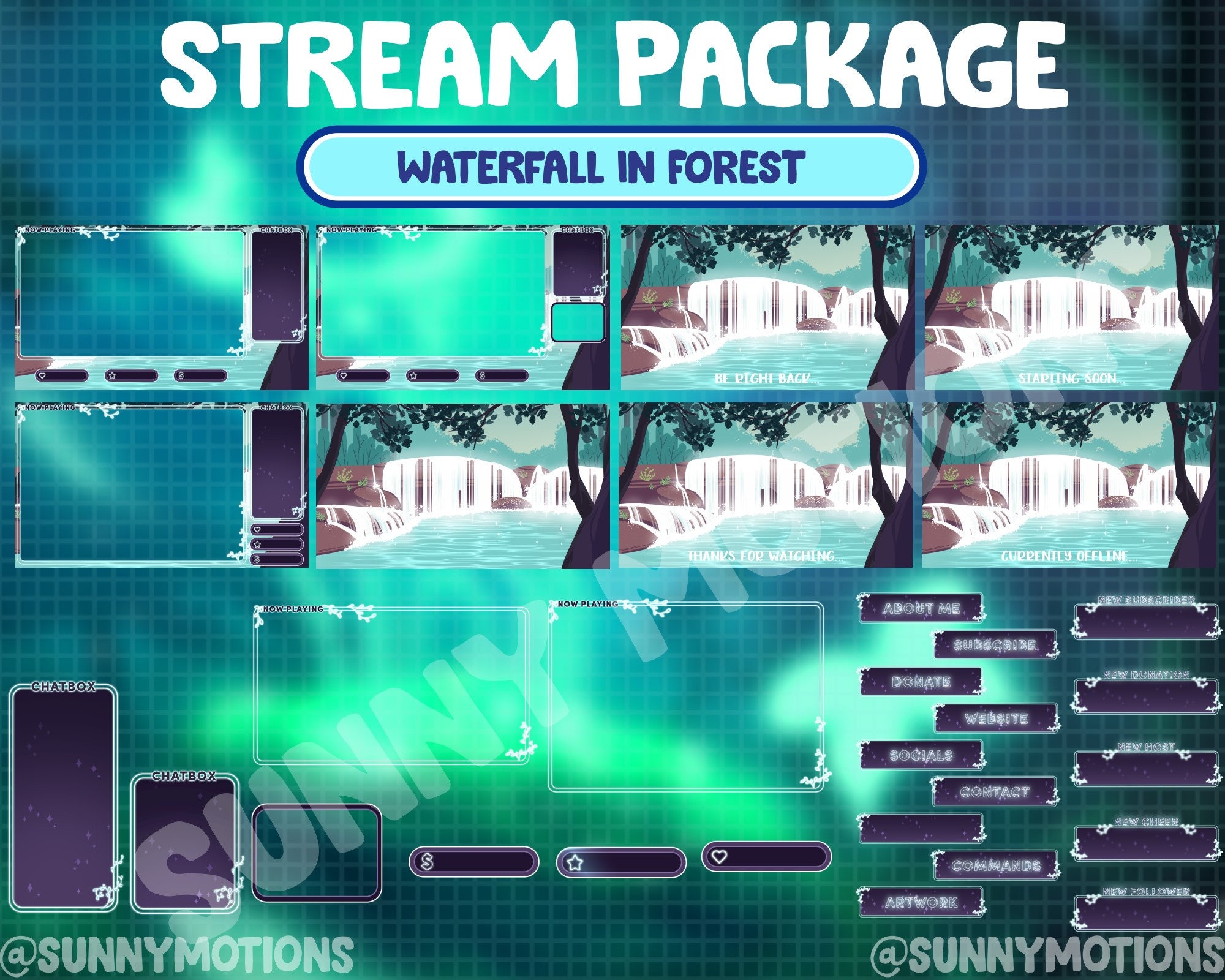 FULL ANIMATED Twitch Stream Package / Glowing Waterfall in - Etsy Hong Kong