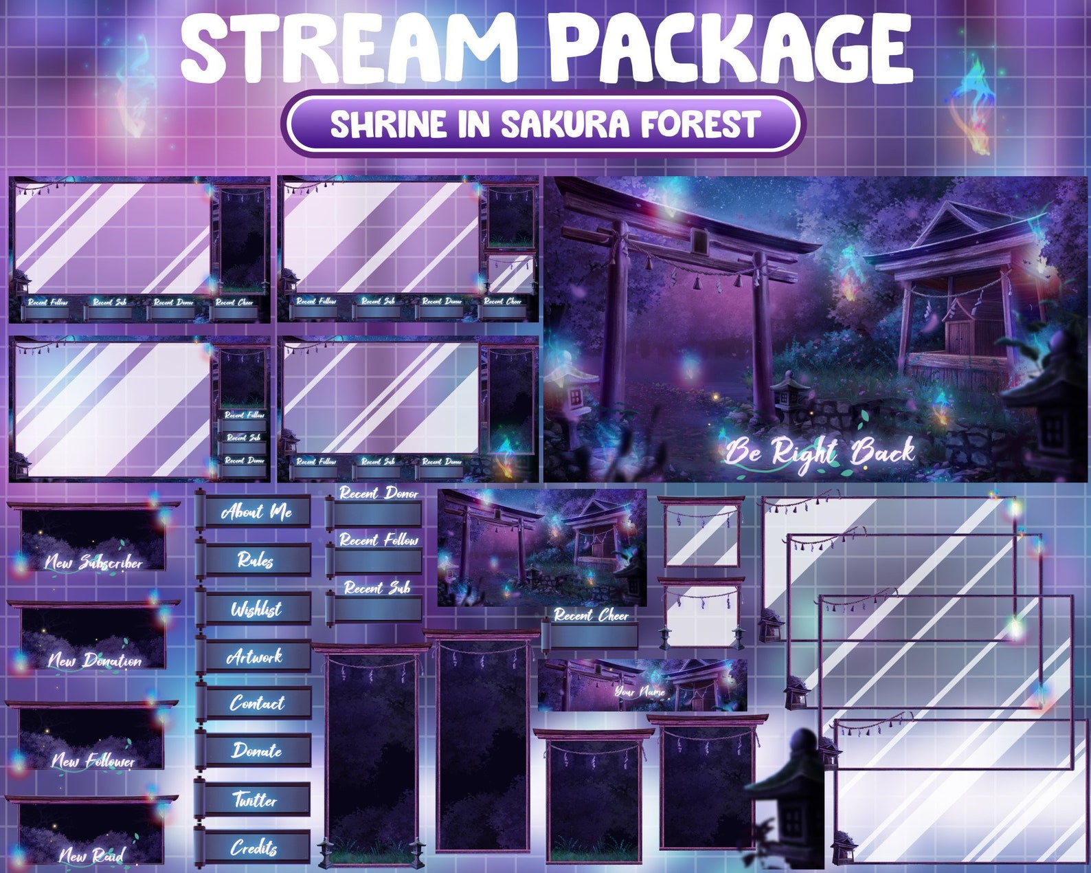 Animated Twitch Stream Package Overlay / Shrine Soul Flames at Night ...