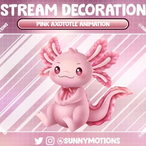 Animated Stream Decoration Soft Plushy Toy: Lo-fi Aesthetic Pink Axolotl, Pinkish Salamander Add-on, Walking Fish Kawaii Twitch Overlay