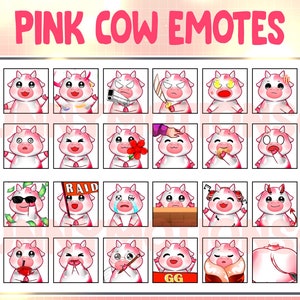 Niedliche Kawaii Rosa Kuh Twitch Discord Emotes / Kawai Tier Emoji / Abonnent / Loyalität Sub Bit Badges / Kanal Punkte / Baby Milchprodukte Bundle