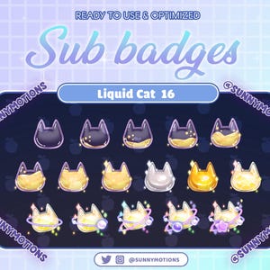 16 insignias de subtítulos de Twitch con forma de cabeza de gato en forma de botella de líquido amarillo, dorado y plateado con diamantes, estrella mágica kawaii para transmisores, orejas de gatito, superposición de Twitch de maullidos