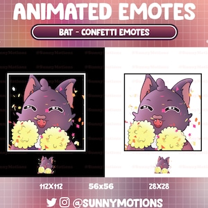 Animated Confetti Surprise Hype Bat Twitch, Discord Emotes, Kawaii Pastel Halloween Emotes, Spooky Dracula, Witchy Stream Pet For Streamer