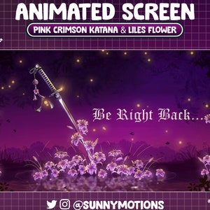 ANIMATED Stream Screen: Pink Yellow Katana & Lilies Flowers, Colorful Theme, Japan Sword, Samurai Meditation Retreat Twitch Scenes Overlay