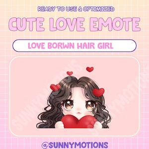 Kawaii Chibi Emotes / Brown Cute Girl / Love Emote / Curly Brown Hair Emotes For Twitch, Discord, Mixer / Emotes Starter Pack