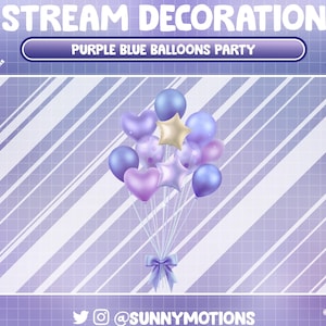 1x geanimeerde stream-decoratie: plak blauw-paarse glitterconfettiballonnen, Happy Birthday Boy-feest, jubileum, Heart Star Twitch-overlay