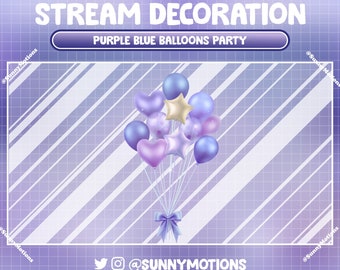 1x Animated Stream Decoration: Paste Blue Purple Glitter Confetti Balloons, Happy Birthday Boy Party, Anniversary, Heart Star Twitch Overlay