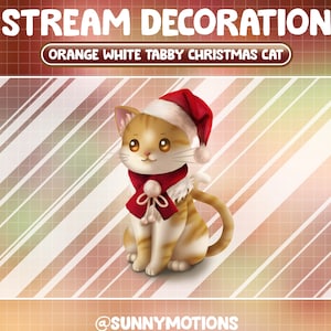 Animated Stream Decoration Animal Soft Plushy Toy / Lofi Aesthetic Orange & White Tabby Christmas Kitty / Calico Cat Add-on Twitch Overlay