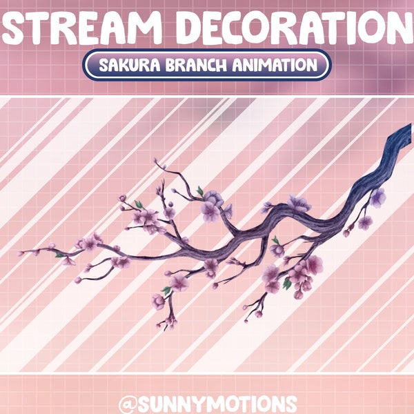 4 Animated Twitch Stream Decoration: Cherry Blossom Branch, Lo-fi Aesthetic Pink Blue Sakura, Japan Flower Bough Addon Kawaii Twitch Overlay