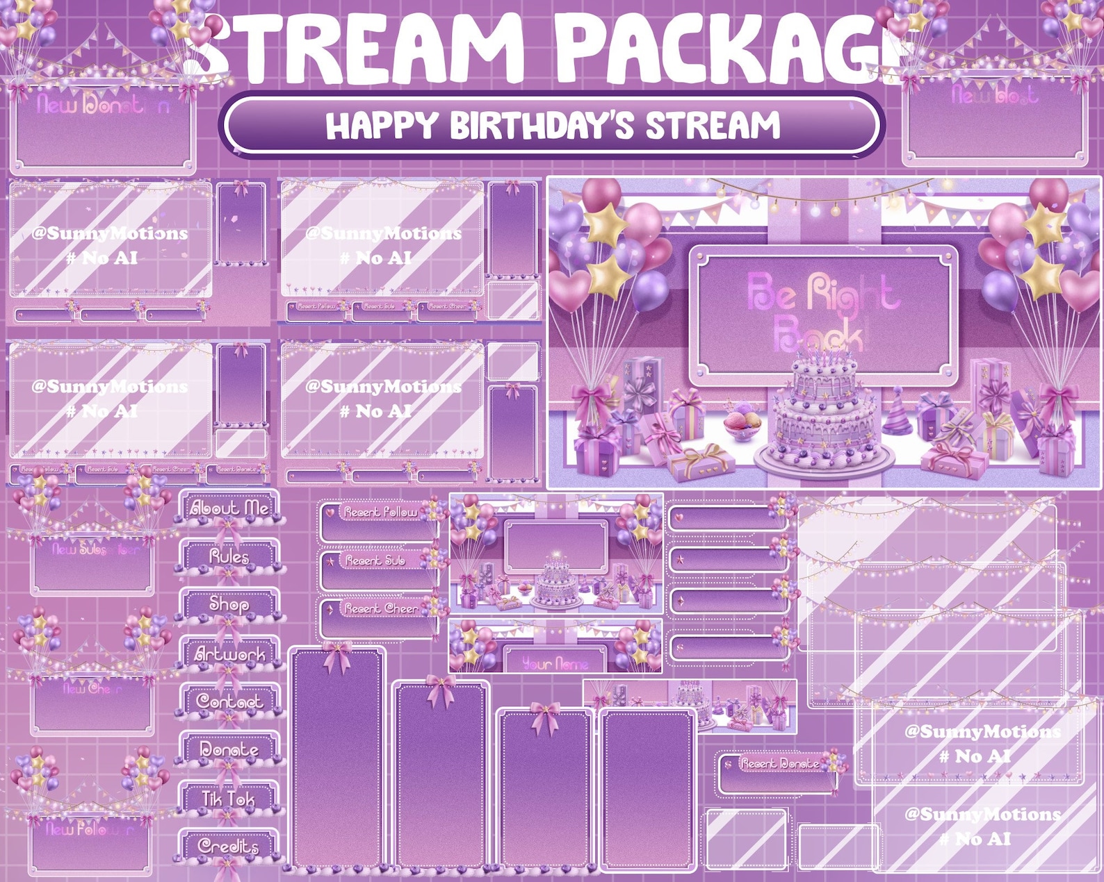 FULL ANIMATED Stream Package: Pastel Pink Purple Cozy Happy Birthday's ...