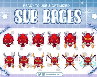 12 Oni Mask Twitch Sub Bit Badges, Kawaii Japanese Samurai, Oni Demon Subscriber Badges For Streamer, Hannya Mask, Ogree Evil Twitch Overlay