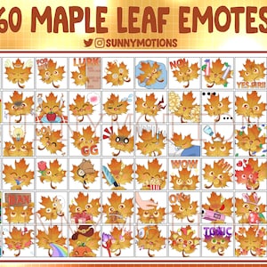 60 süße Ahornblatt Twitch Emotes Bundle, Discord, Kawai Orange Herbst Blätter Emoji, braune Maus Abonnenten Loyalität Sub Bit Abzeichen