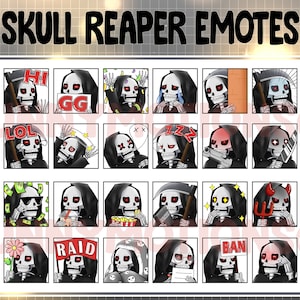 34x Twitch Halloween Skull Reaper Emotes Pack / Stream Skull Halloween Emote / Spooky / Witch / RIP Booty / Kawai Emoji / Cute Chibi Reaper
