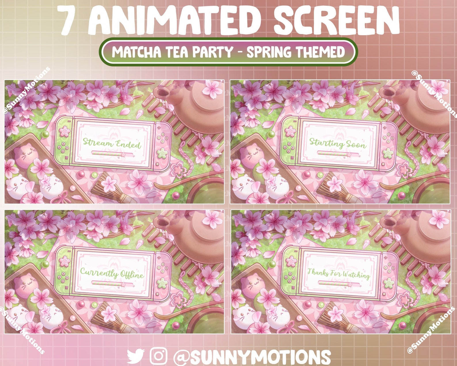 Dango Console ANIMATED Stream Package: Lo-fi Matcha Tea Spring Sakura Party, Pink ...