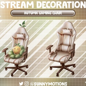 2 Animated Stream Decoration: Autumn Potato Pillow On Cow Milk Brown Gaming Chair Stream Add-on,  Aesthetic Twitch Overlay, Vtuber Accessory