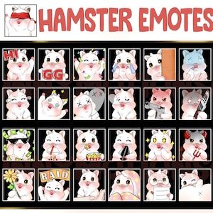 35 Cute Kawaii White Hamster Twitch Discord Emotes / Kawai Animal Emoji / Subscriber Loyalty Sub Bit Badges / Channel Points / Pink Mouse