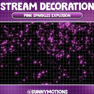 Può includere: Uno sfondo nero con un motivo a griglia e un'esplosione di glitter rosa. Il testo "PINK SPARKLES EXPLOSION" è nella parte superiore dell'immagine. Il testo "@SUNNYMOTIONS" è nella parte inferiore dell'immagine.