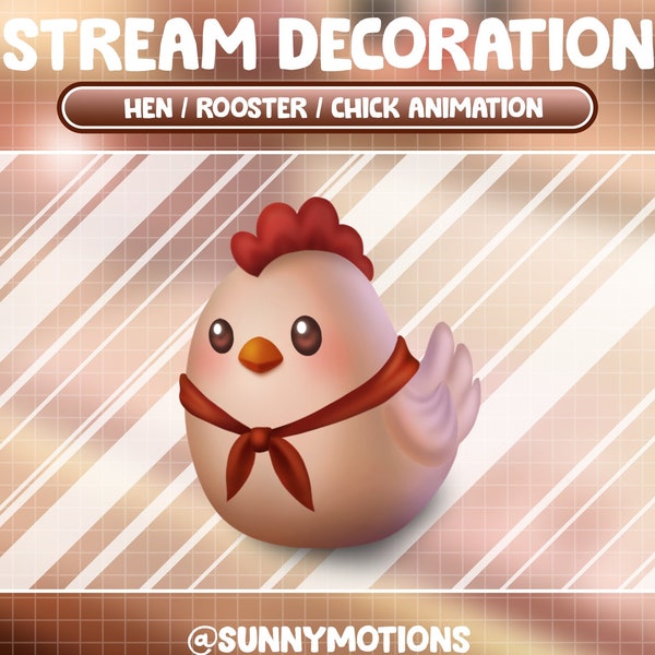 Animated Stream Decoration Animal Soft Plushy Toy / Lofi Aesthetic Hen, Rooster, Chicken / Chick Animation / Add-on Kawaii Twitch Overlay