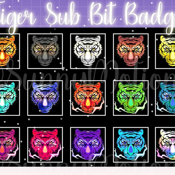 Tiger Twitch Loyalty Cheer Sub Bit Badges / Kawai Animal Emoji / Custom Sub Badge / Abonnenten Badges für Streamer / Coole Neon Tiger Emotes